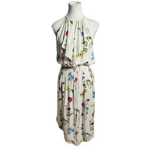 Parker Ruffled Floral Midi Dress Women XS White Silk Novelty Asymmetrical Party
